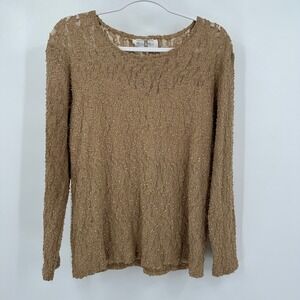 Womens‎ Sheer Lace Top Size L Gold Shimmer Romantic Vintage Party Evening